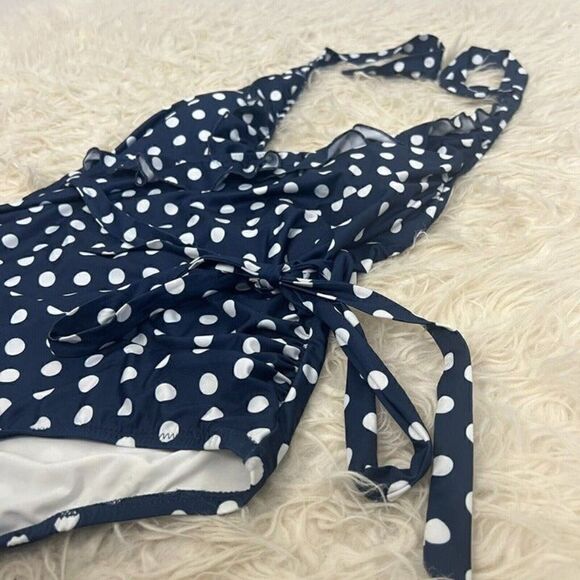ModCloth NAVY POLKA DOT Reese Halter One-Piece Retro Swimsuit Size Large Pin Up - Picture 7 of 9